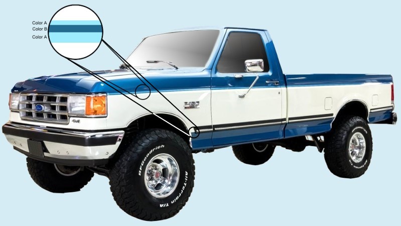 1980-2020 Ford F150/250/350/450/550/Super Duty/Bronco Tu-Tone Truck 3-Band Upper OR Lower Stripe Kit